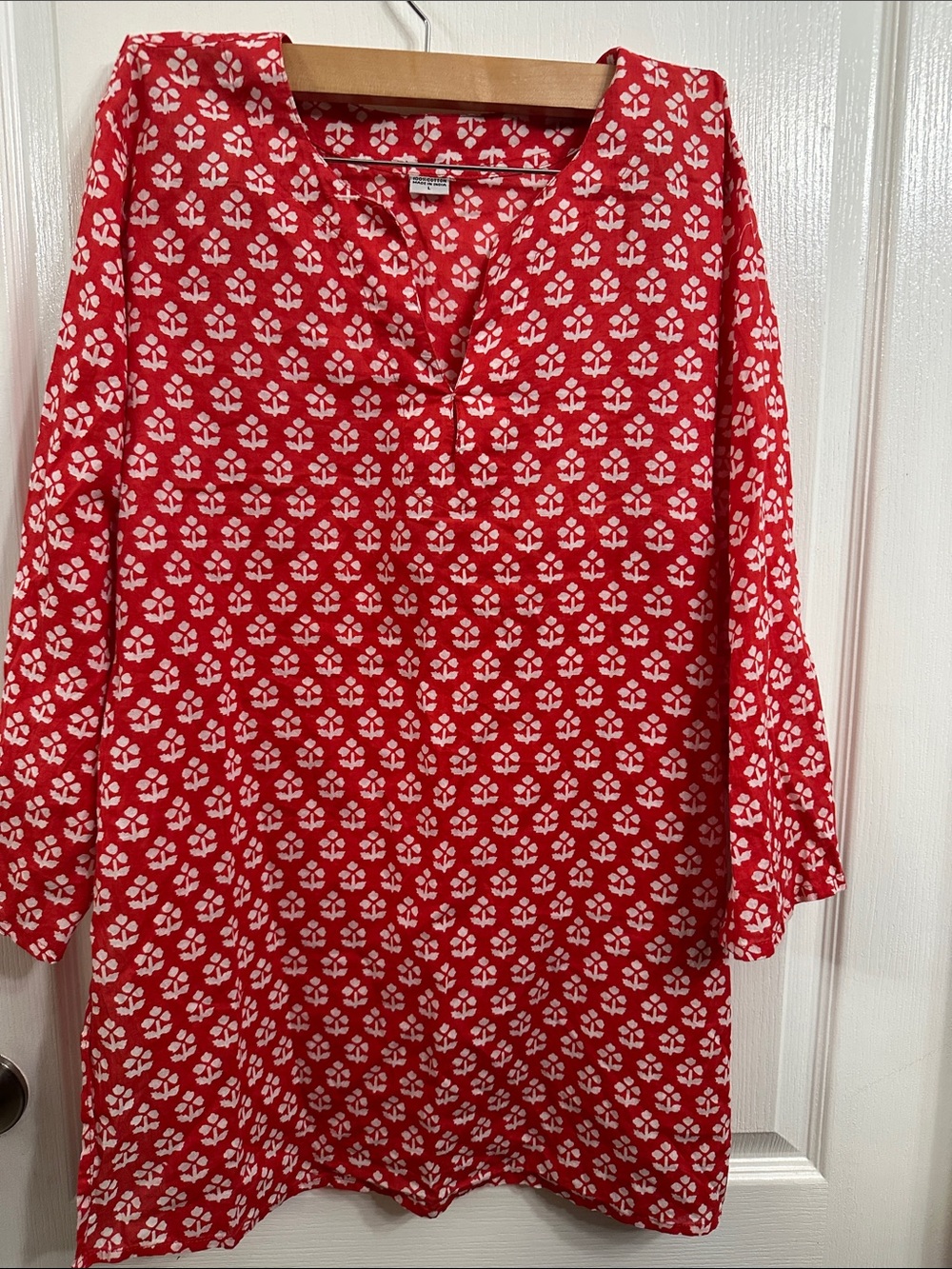 Red Floral Print Tunic Dress - Women's Casual Dress